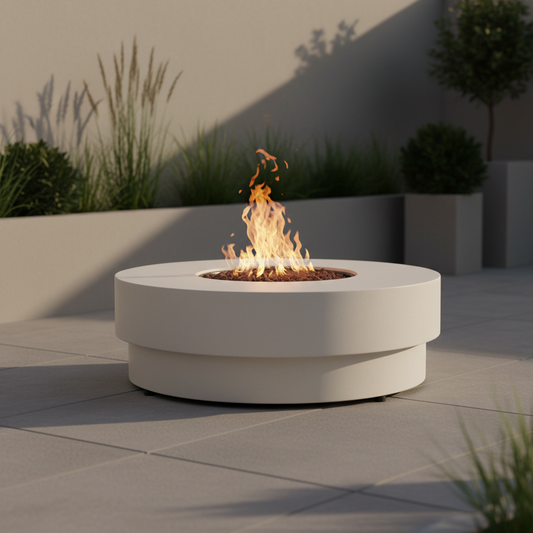 Happy Cocooning, Estate, Round 105cm, Gas Fire Table, Stone - Oyster beige