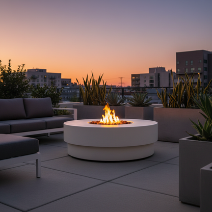 Happy Cocooning, Estate, Round 105cm, Gas Fire Table, Stone - Oyster beige