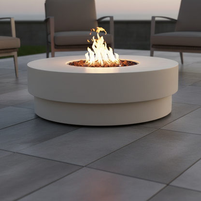 Happy Cocooning, Estate, Round 105cm, Gas Fire Table, Stone - Oyster beige