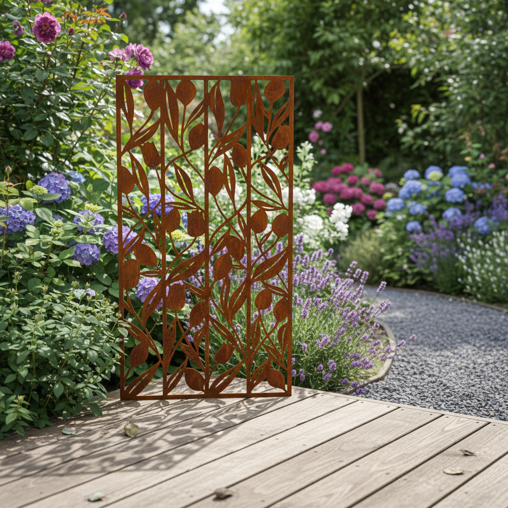 Patina Steel – Laser Cut Screen – Forever Tulips Design