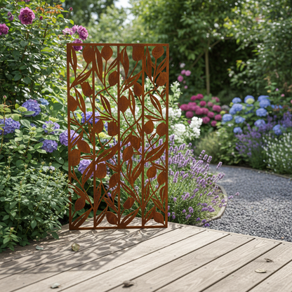 Patina Steel – Laser Cut Screen – Forever Tulips Design