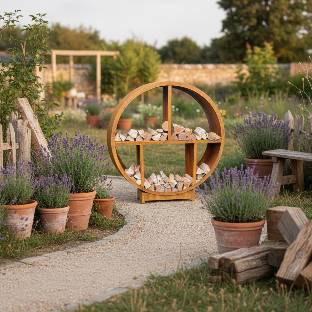Round Corten Steel Log Store – Handmade British Outdoor Firewood Storage