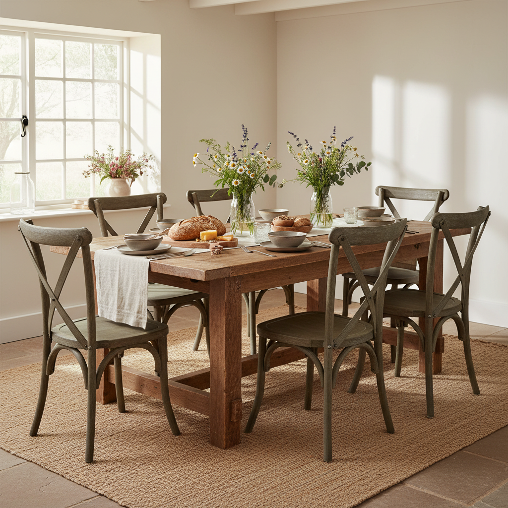 Light Oak Cross Back Dining Chair | Solid Oak Rustic Dining Seat