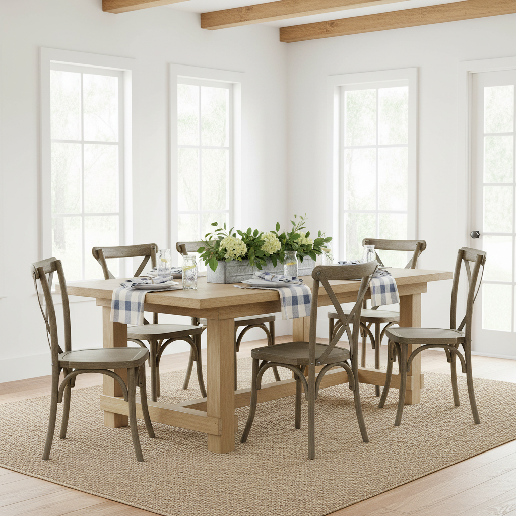 Light Oak Cross Back Dining Chair | Solid Oak Rustic Dining Seat