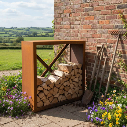 Heavy-Duty Corten Steel Log Store – Weather-Resistant British Firewood Storage