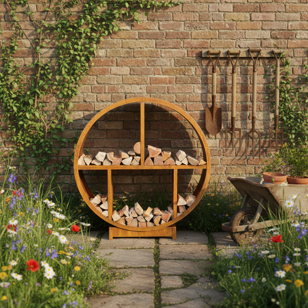 Round Corten Steel Log Store – Handmade British Outdoor Firewood Storage