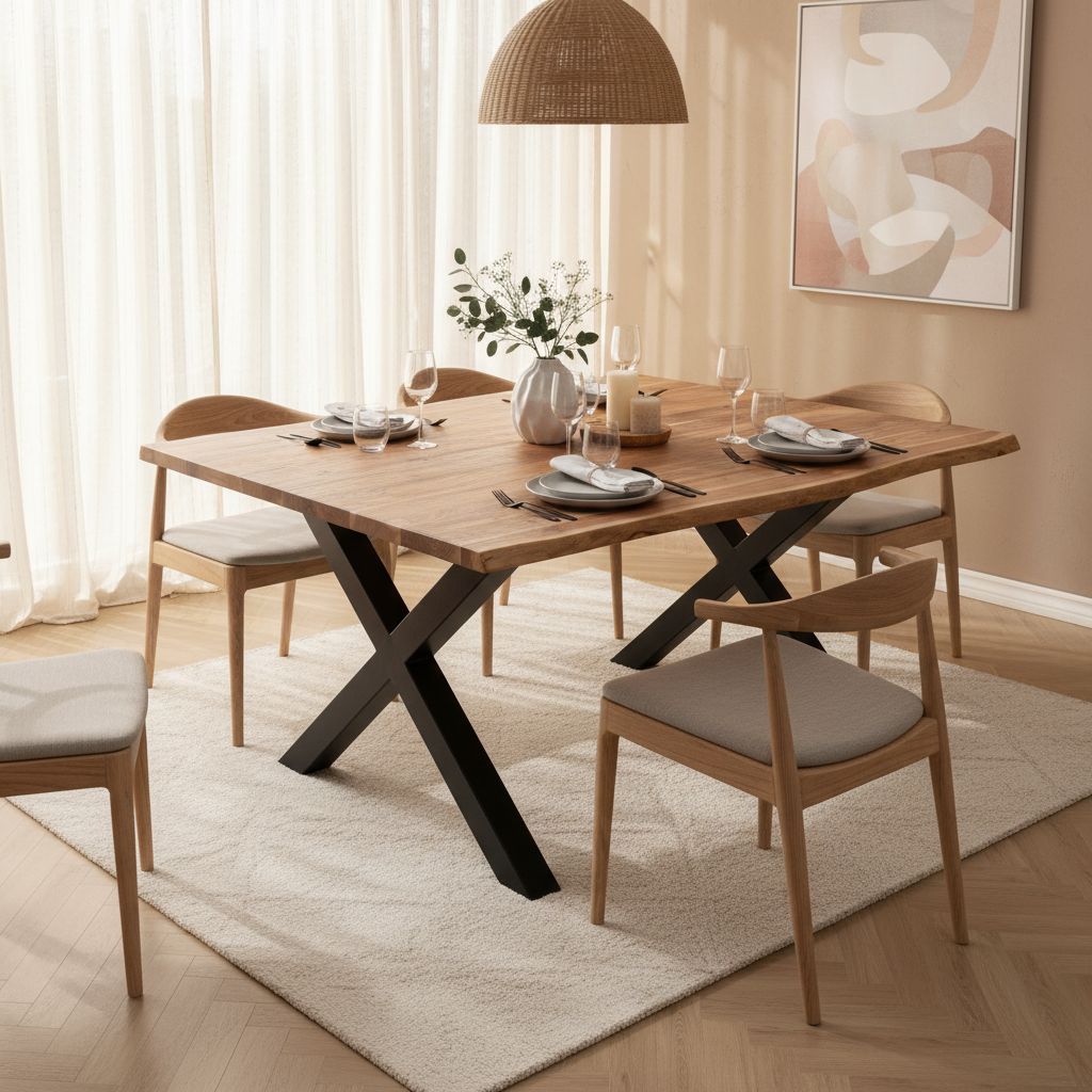 Live Edge Acacia Square Dining Table – Handcrafted Rustic Elegance