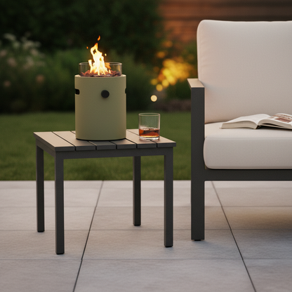 Lumi Steel Outdoor Table Burner with Adjustable Flame  - Olive Green
