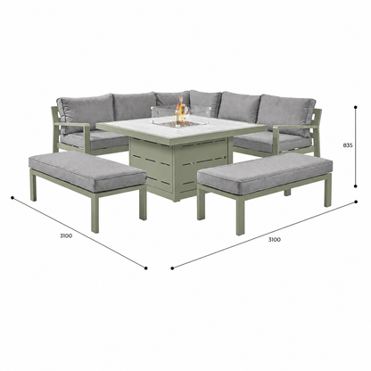 Hex Living Fireside Set in Sage Green with Gas Fire Pit Table