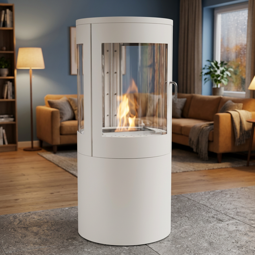 ScandiFlames Columbus White in a cosy blue living room