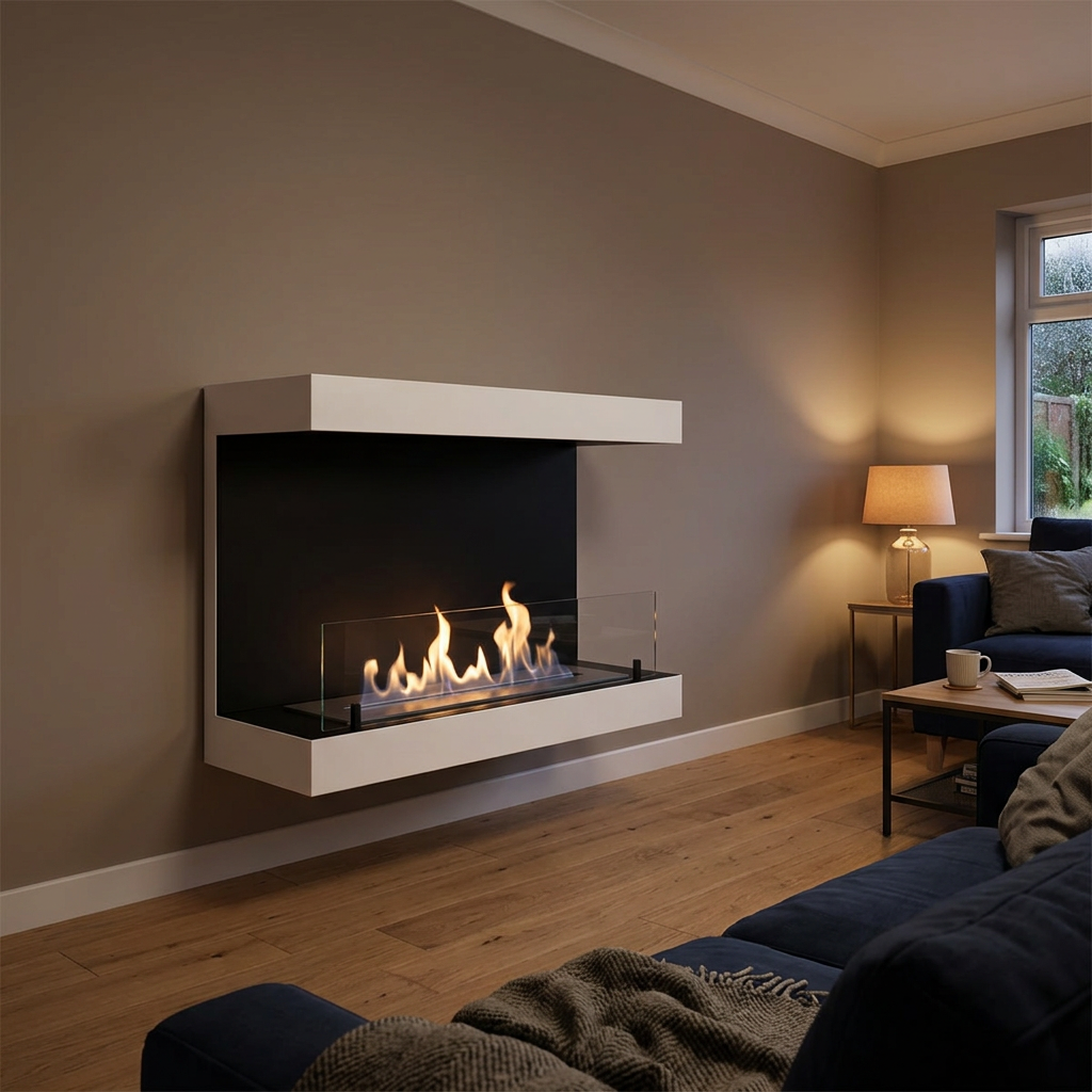ScandiFlames Dakota White Three Sided Wall Mounted Bioethanol Fireplaceroom