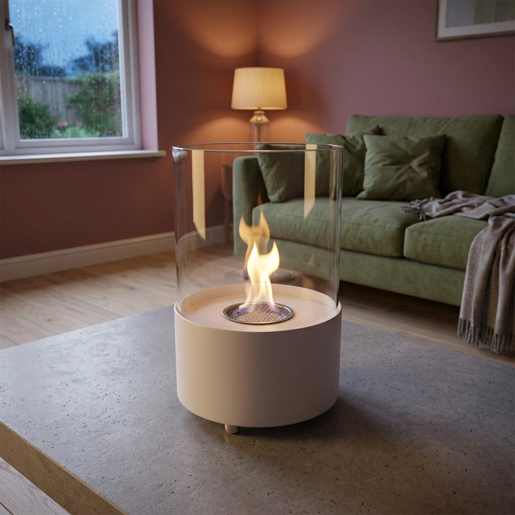 ScandiFlames Kennington White Round Tabletop Bioethanol Fireplace