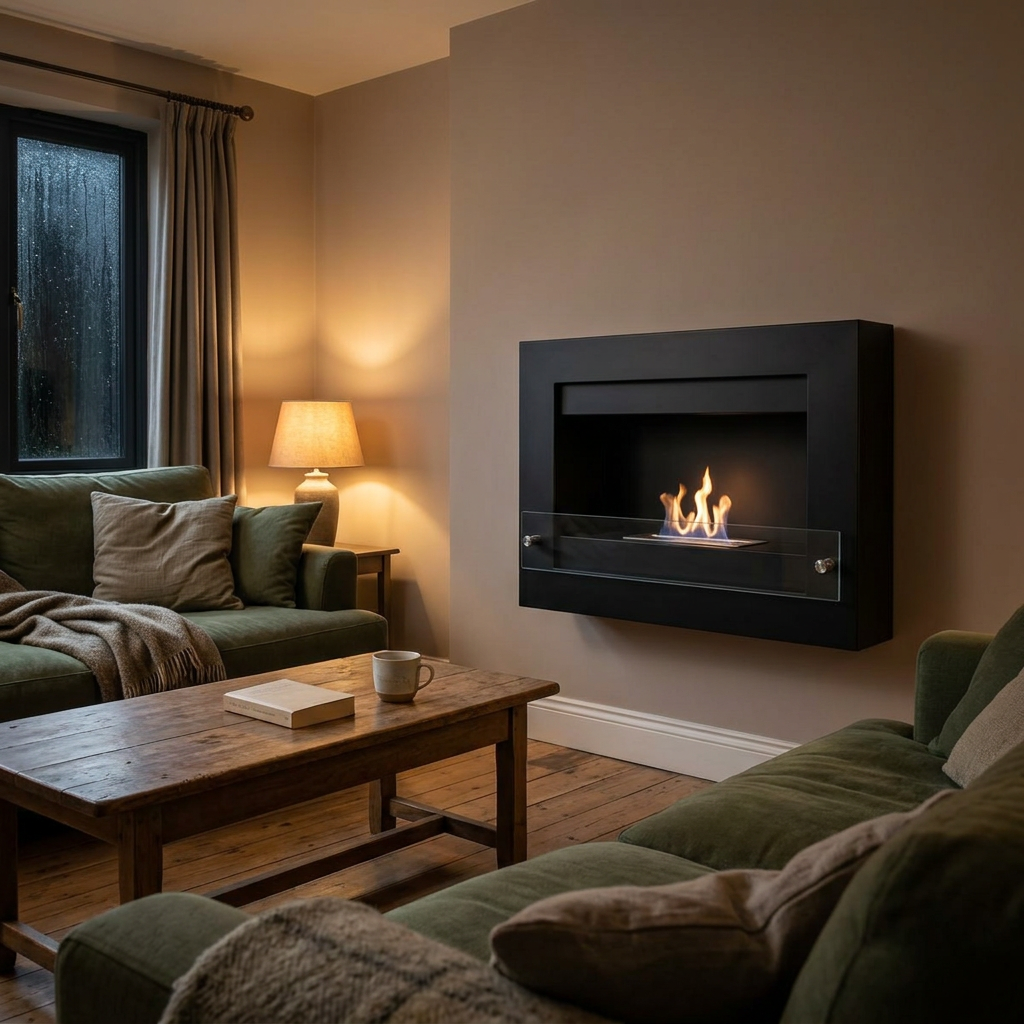 ScandiFlames Nebraska Black Wall Mounted Bioethanol Fireplace