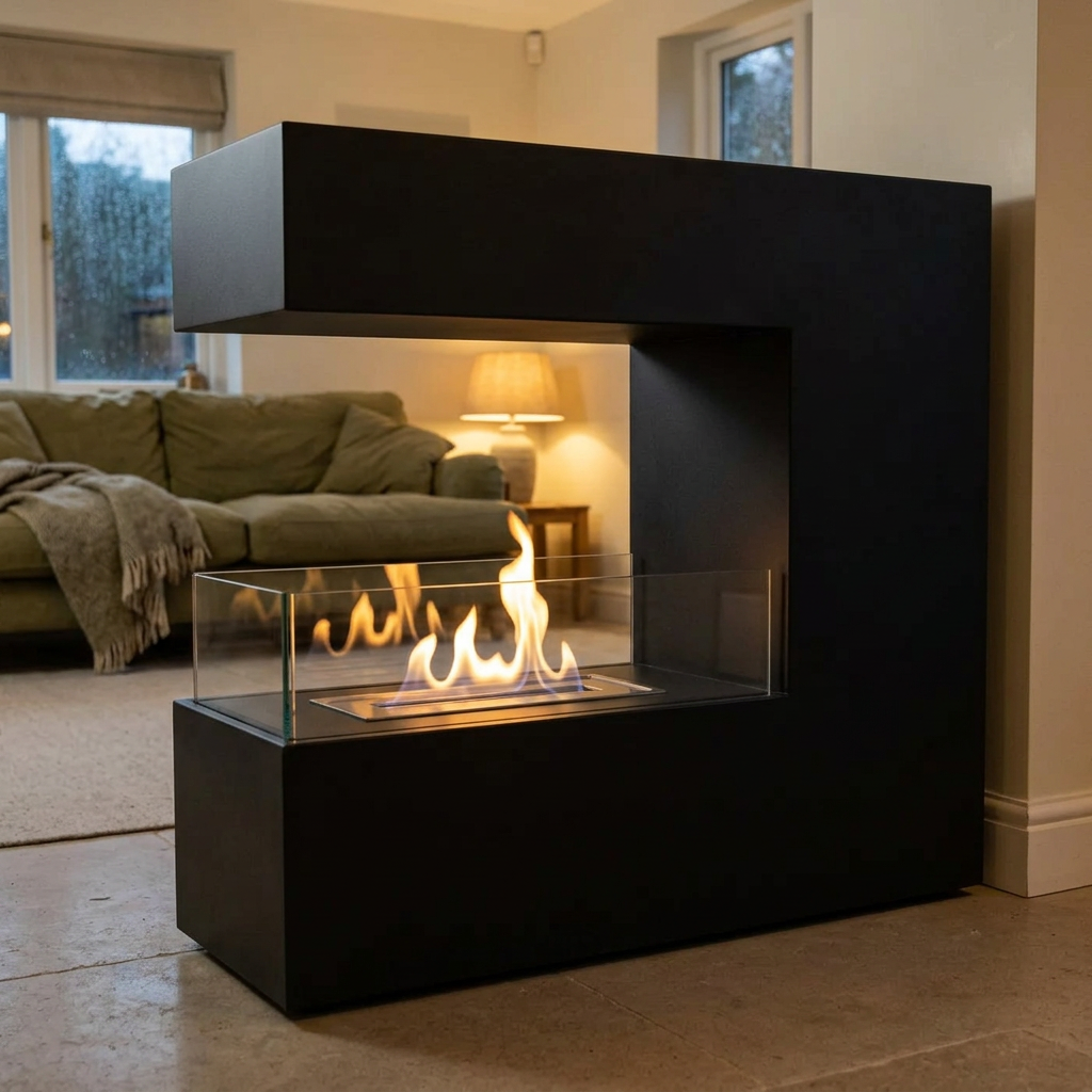 ScandiFlames Topeka Black Three Sided Bioethanol Fireplace
