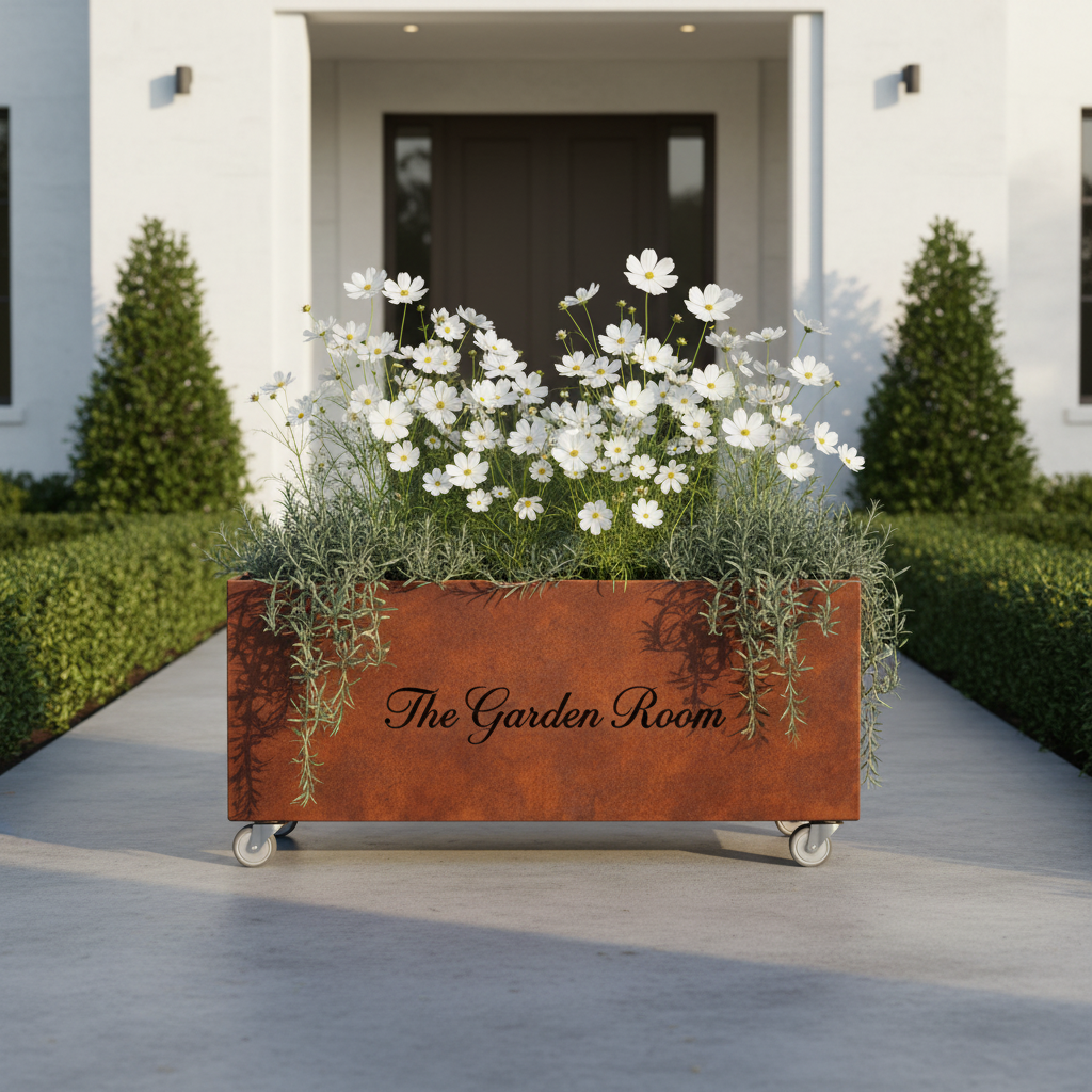 Café Planter Trough with 100mm Castors Rustic Corten Steel