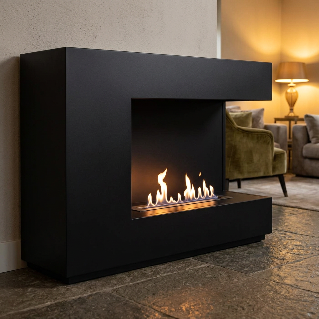 ScandiFlames Seattle Black Bioethanol Fireplace with Two Sided Flame View