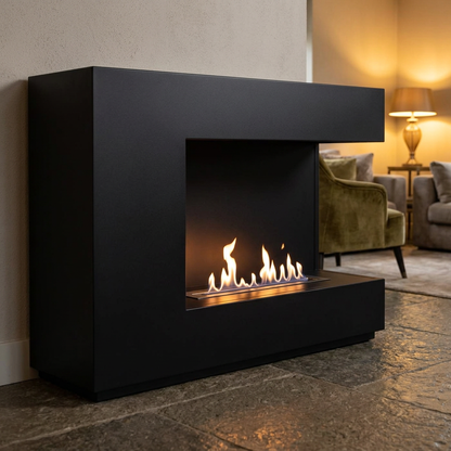 ScandiFlames Seattle Black Bioethanol Fireplace with Two Sided Flame View