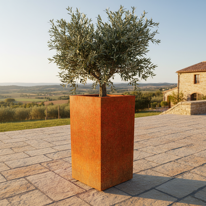 Tatton Column Planter Rustic Patina Steel Outdoor Garden Planter