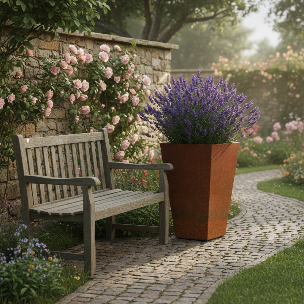 Harrogate Tapered Planter Rustic Patina Steel with Drainage