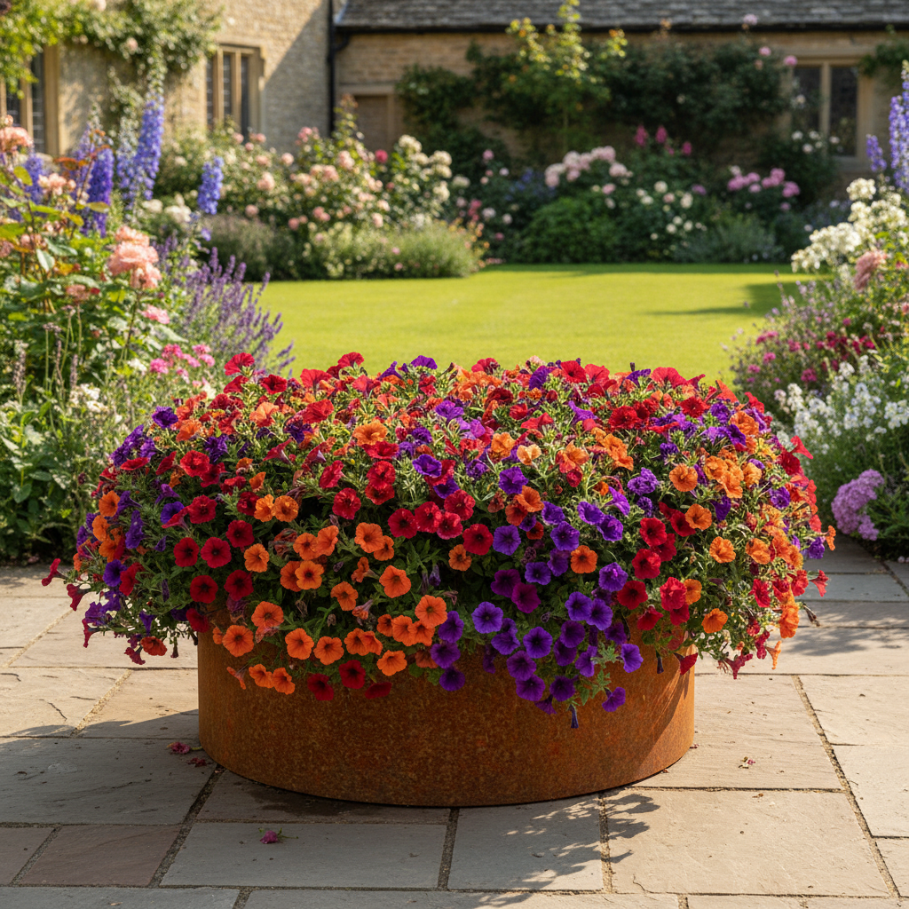 Henley Cylindrical Planter Rustic Patina Steel Outdoor Garden Planter