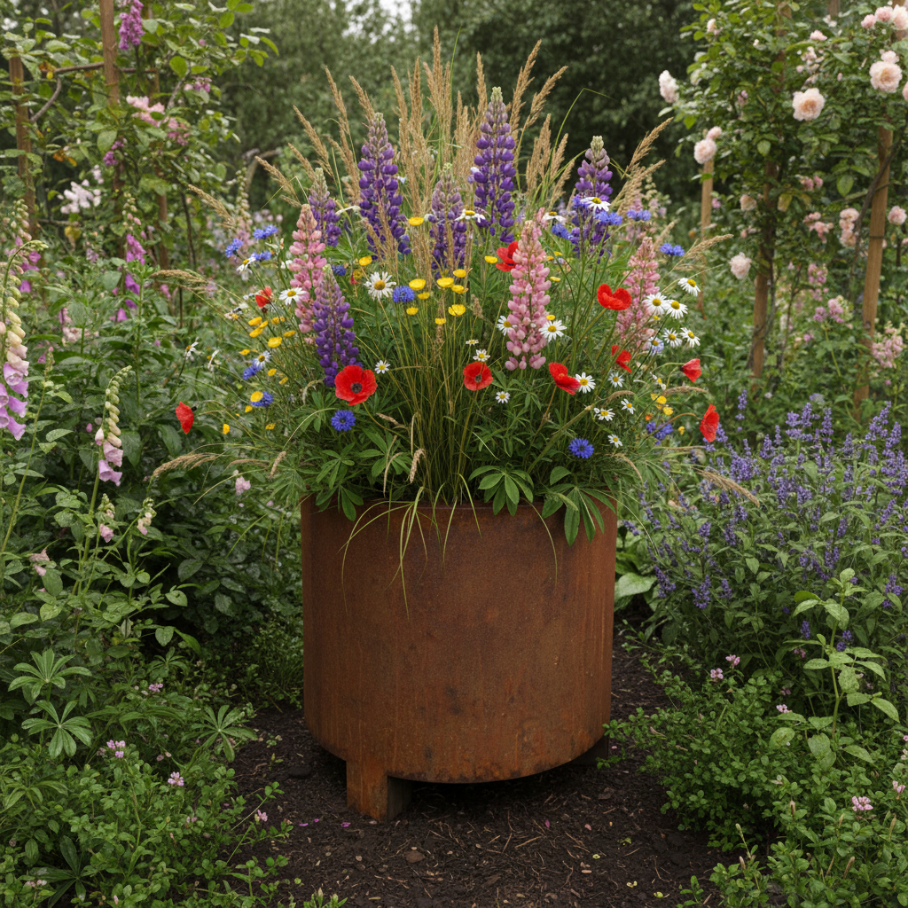 Henley Corten Steel Cylindrical Planter With Feet UK