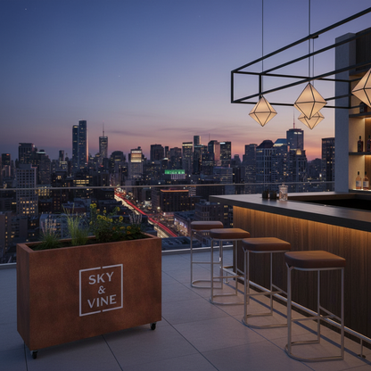 Custom Branded Corten Steel Café Barrier Planter 