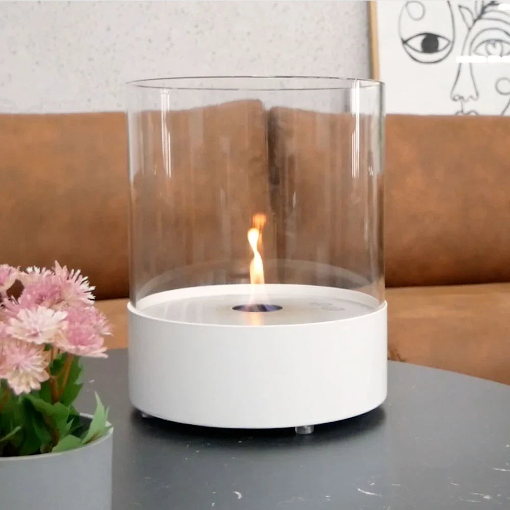 Scandiflames Southwark White Round Tabletop Bioethanol Fireplace 3L Burner
