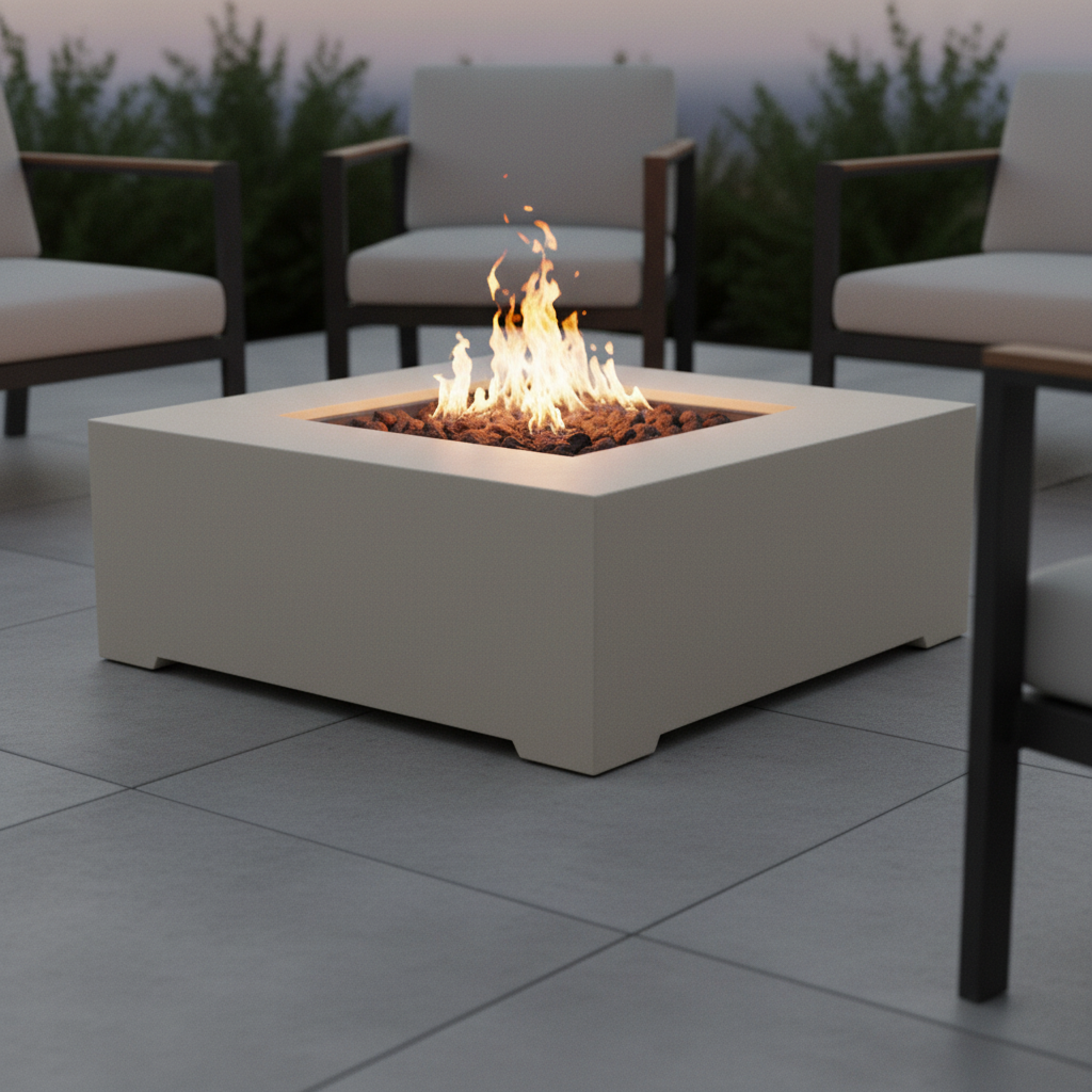 Happy Cocooning, Estate, Square 88cm Gas Fire Table Stone - Oyster Beige