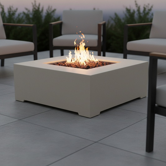 Happy Cocooning, Estate, Square 88cm Gas Fire Table Stone - Oyster Beige