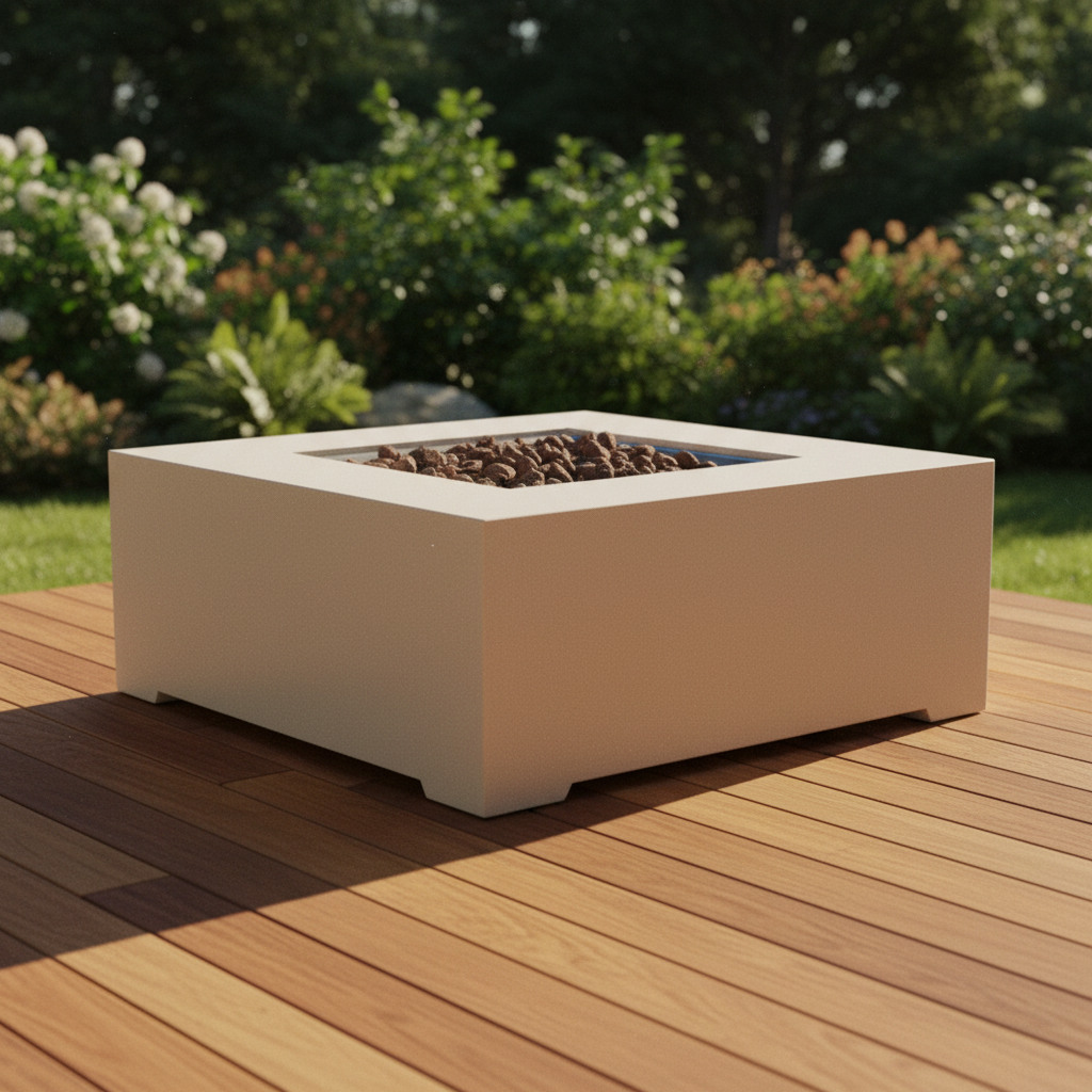 Happy Cocooning, Estate, Square 88cm Gas Fire Table Stone - Oyster Beige