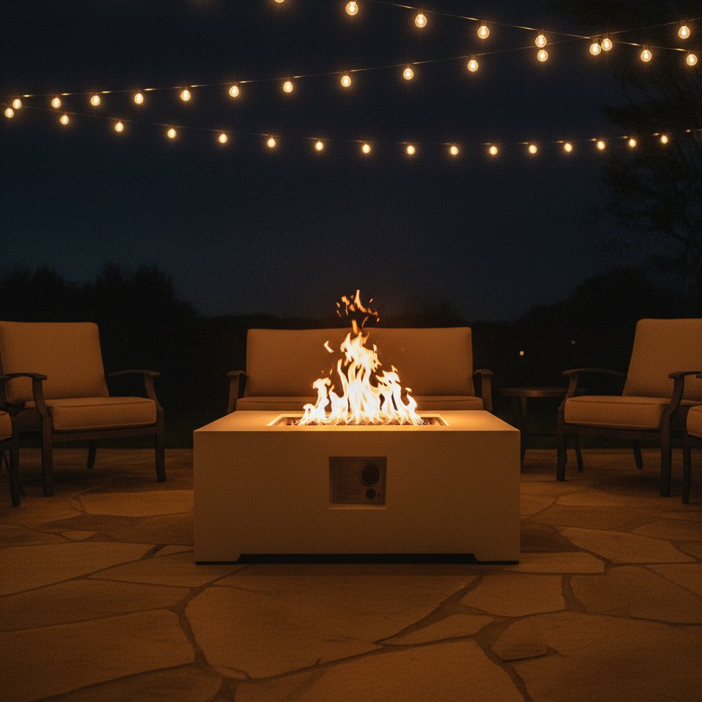 Happy Cocooning, Estate, Square 88cm Gas Fire Table Stone - Oyster Beige