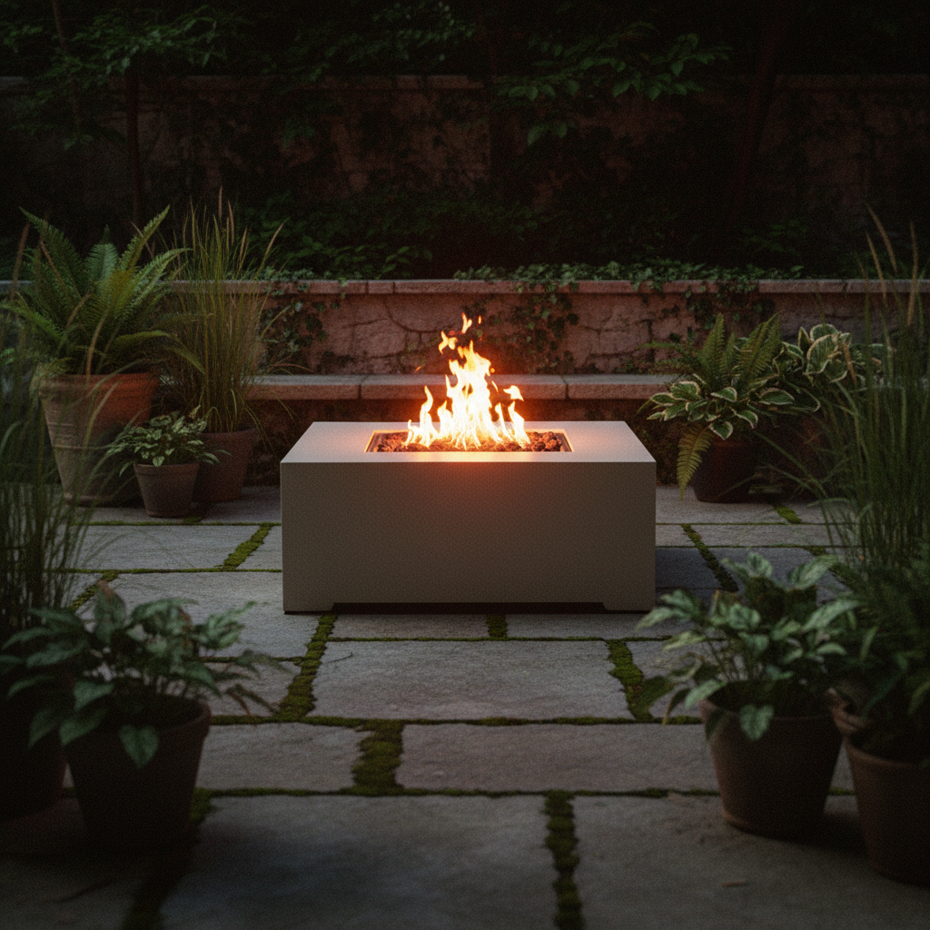 Happy Cocooning, Estate, Square 88cm Gas Fire Table Stone - Oyster Beige