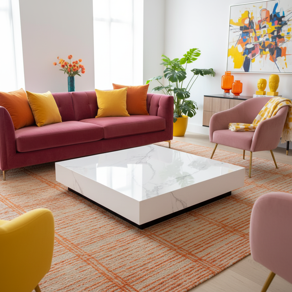 Elementi, Bianco Coffee Table, Square Large, Marble Porcelain,  Indoor/Outdoor