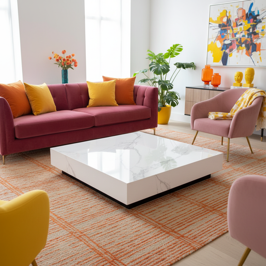 Elementi, Bianco Coffee Table, Square Large, Marble Porcelain,  Indoor/Outdoor