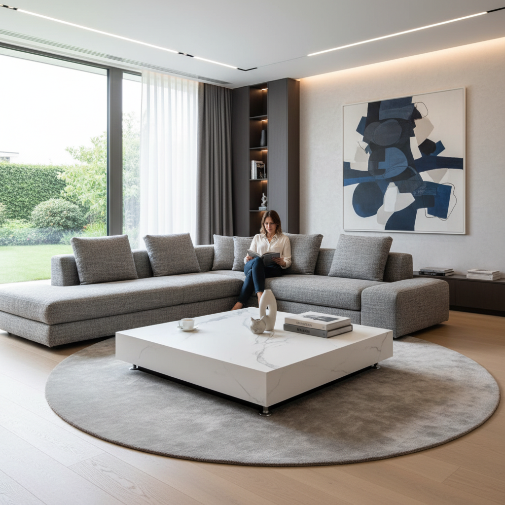 Elementi, Bianco Coffee Table, Square Large, Marble Porcelain,  Indoor/Outdoor
