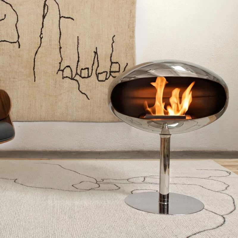 Cocoon Pedestal Bioethanol Fireplace Polished Steel