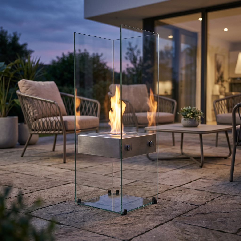 EcoSmart Fire Ghost Freestanding Bioethanol Fireplace with Glass