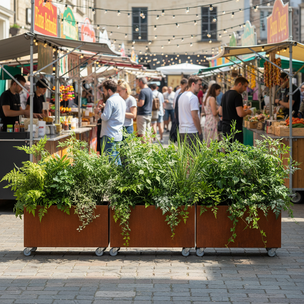 Corten Steel Café Planter Trough with Castors UK