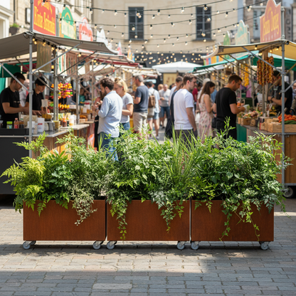 Corten Steel Café Planter Trough with Castors UK