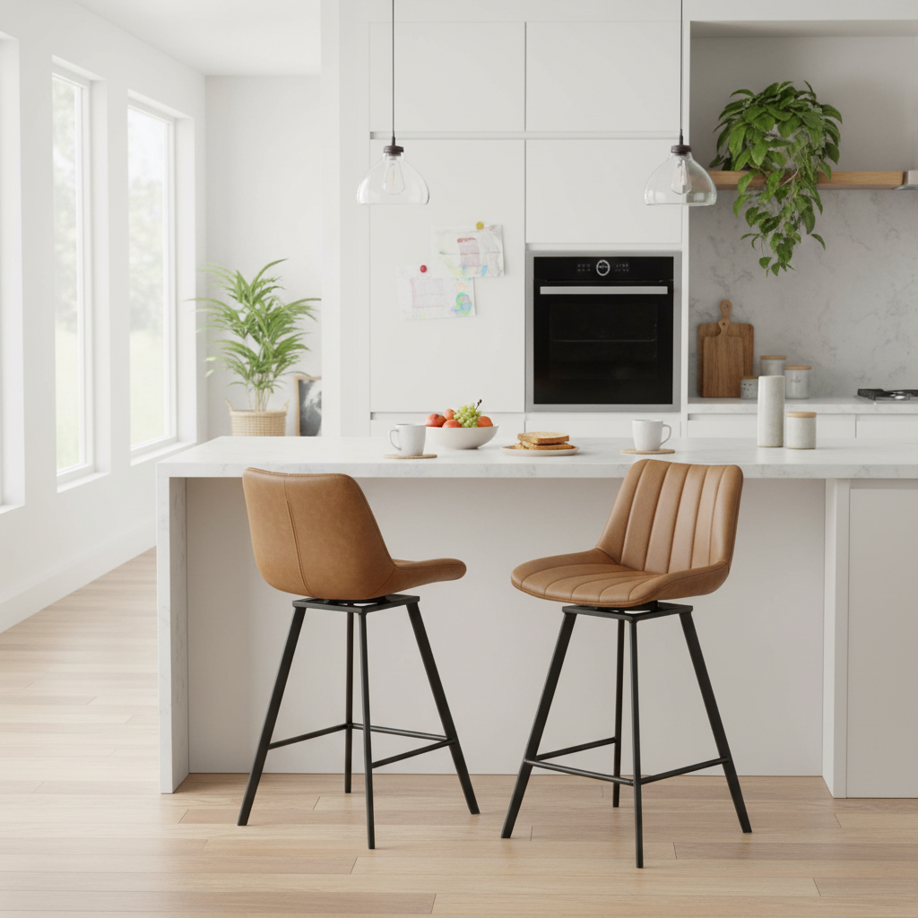 Malmo Tan Swivel Bar Stool | Modern Upholstered Bar Chair with 360° Seat