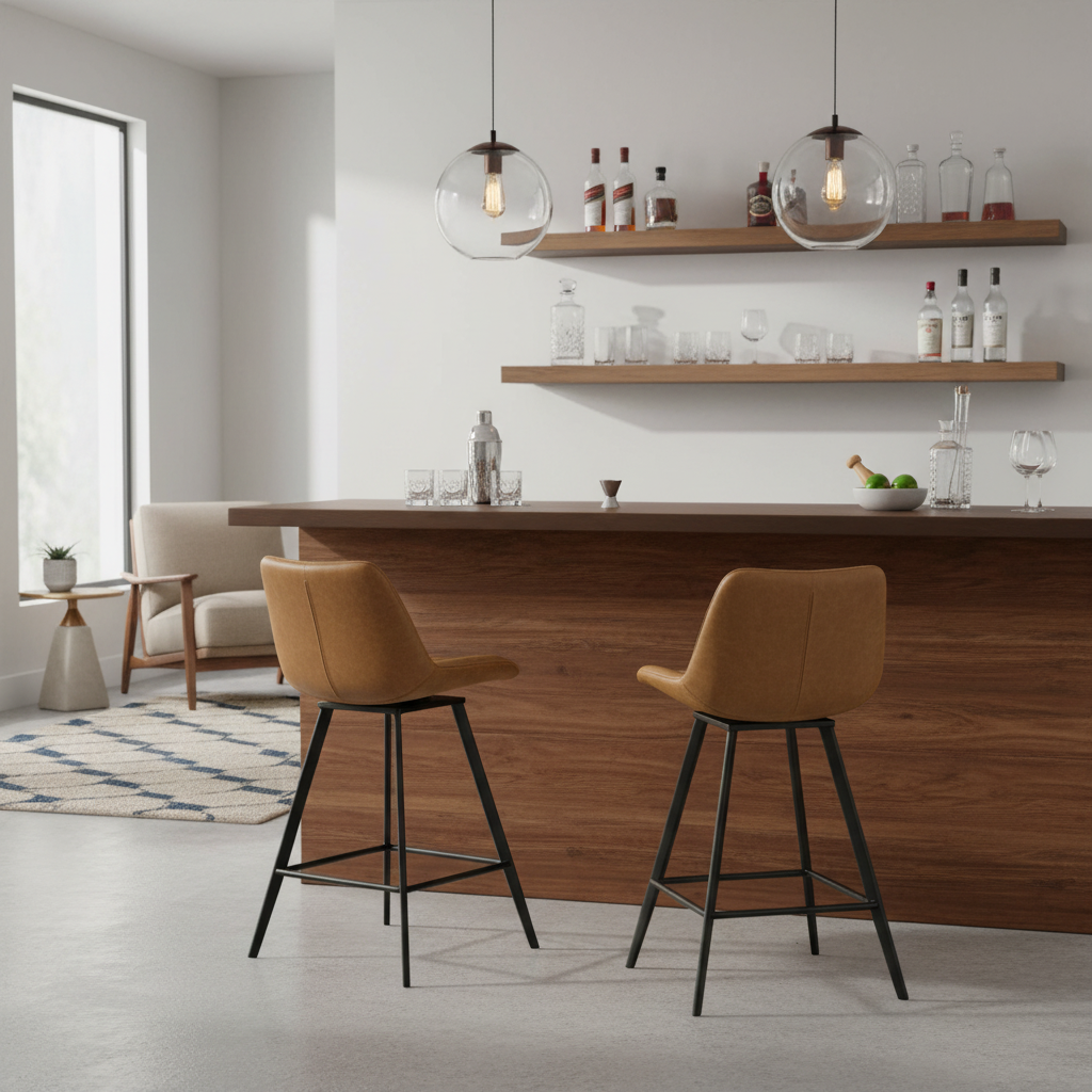 Malmo Tan Swivel Bar Stool | Modern Upholstered Bar Chair with 360° Seat