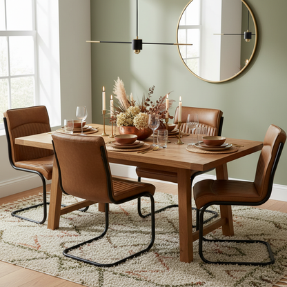 Billy Leather Dining Chair | Caramel Brown Leather & Metal Frame