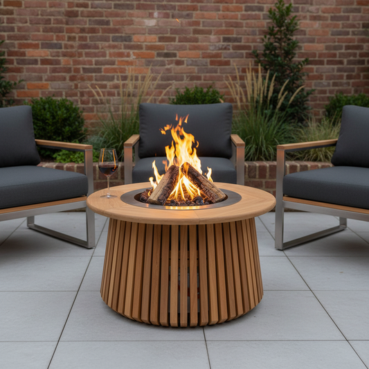 Happy Cocooning, Lagune, Round 60cm, Teak, Gas Fire Table