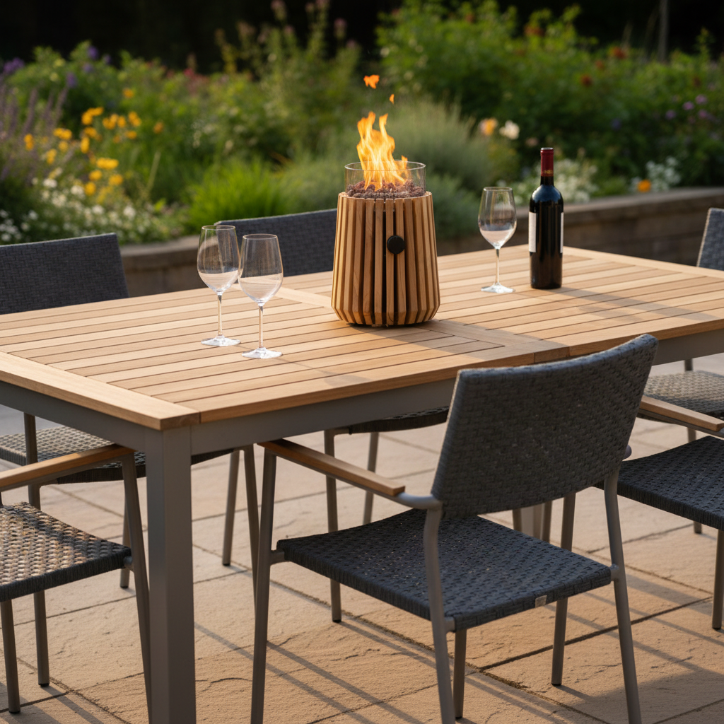 Teak lantern burner dining afternoon