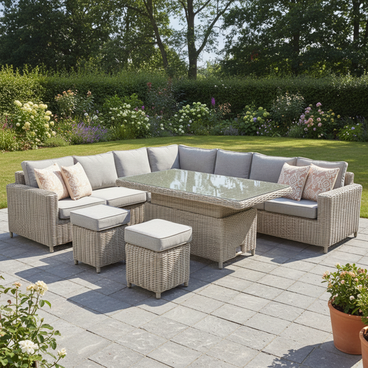 Amalfi Outdoor Large Corner Set With Riser Table + 2 Stools