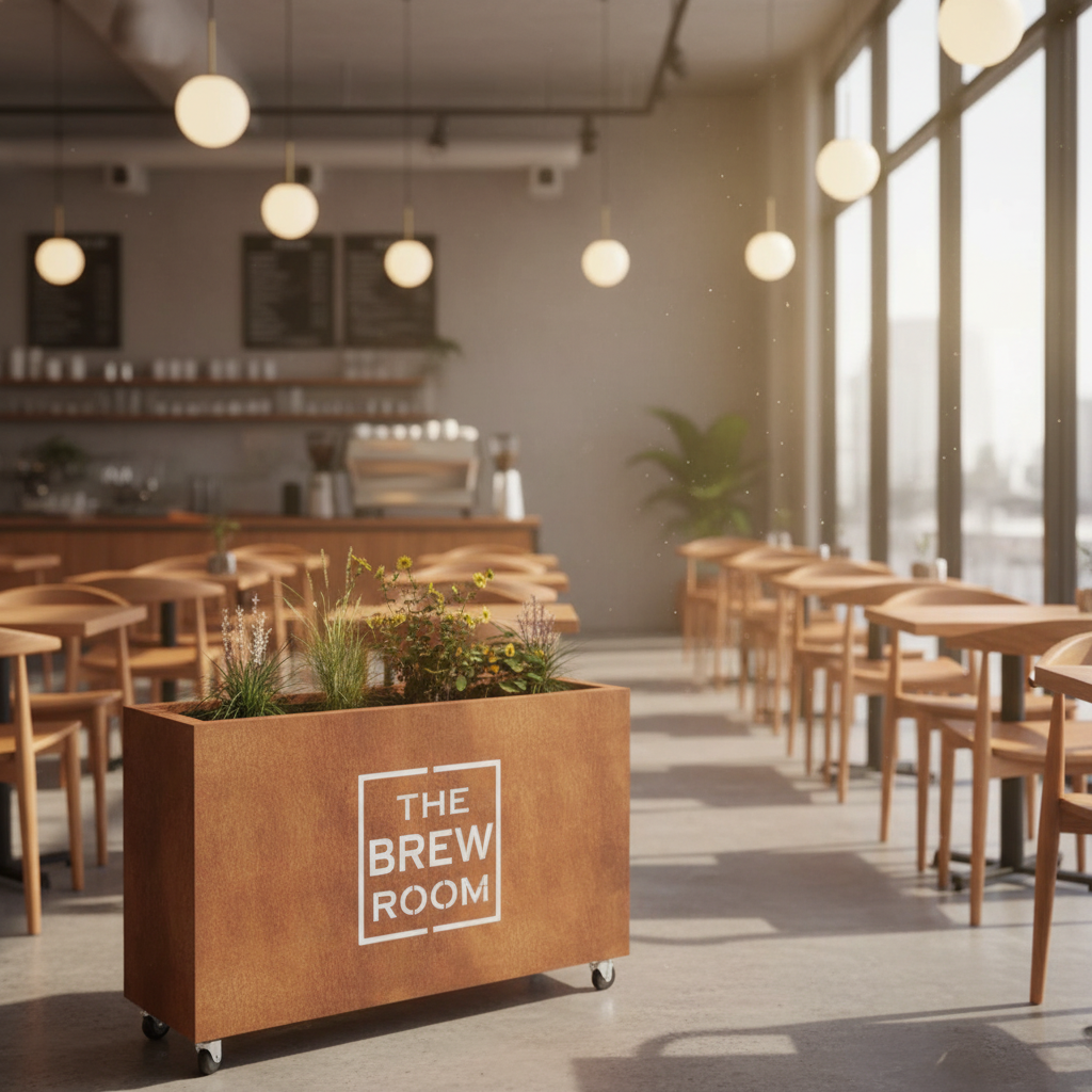 Custom Branded Corten Steel Café Barrier Planter 
