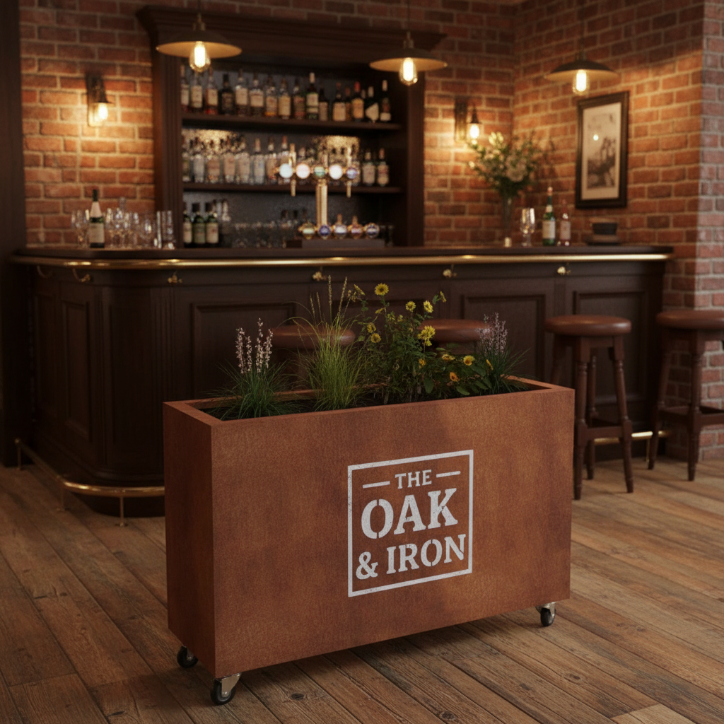 Custom Branded Corten Steel Café Barrier Planter 