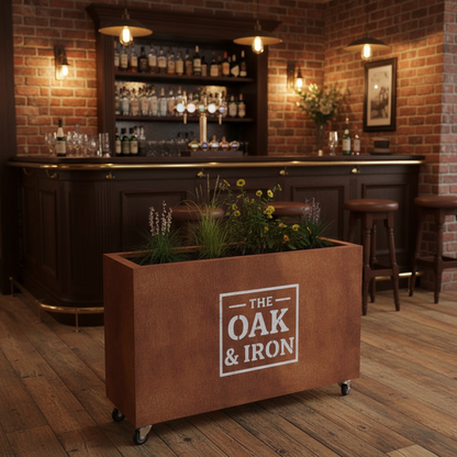 Custom Branded Corten Steel Café Barrier Planter 