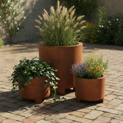 Henley Corten Steel Cylindrical Planter With Feet UK