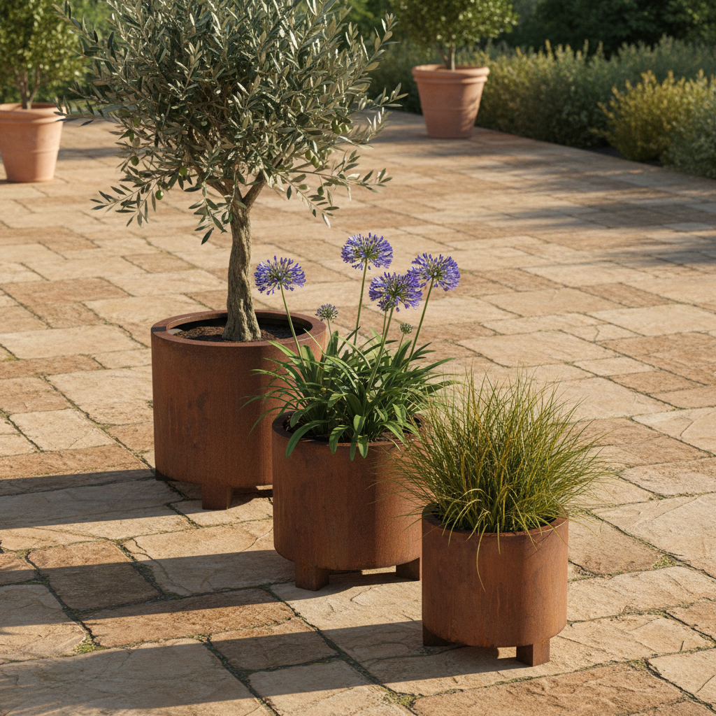 Henley Corten Steel Cylindrical Planter With Feet UK